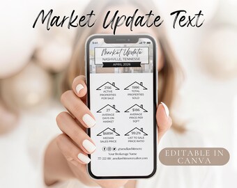 Plantilla de texto para actualización de mercado de bienes raíces, redes sociales, diseño gráfico para agentes inmobiliarios, Canva Realty, estadísticas mensuales de propiedades, panel personalizable