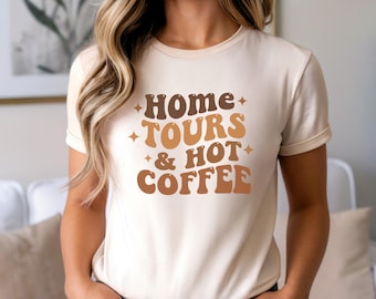 Camiseta con diseño gráfico de agente inmobiliario retro, estilo vintage, con texto de eslogan de café, informal, mezcla de algodón, cómoda, moderna y a la moda.