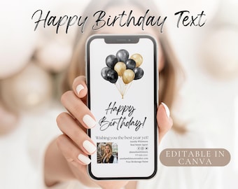 Plantilla de cumpleaños para agente inmobiliario, diseño de Canva, tarjeta digital, mensaje editable, personalizable, herramienta de marketing profesional para agentes inmobiliarios, cliente.