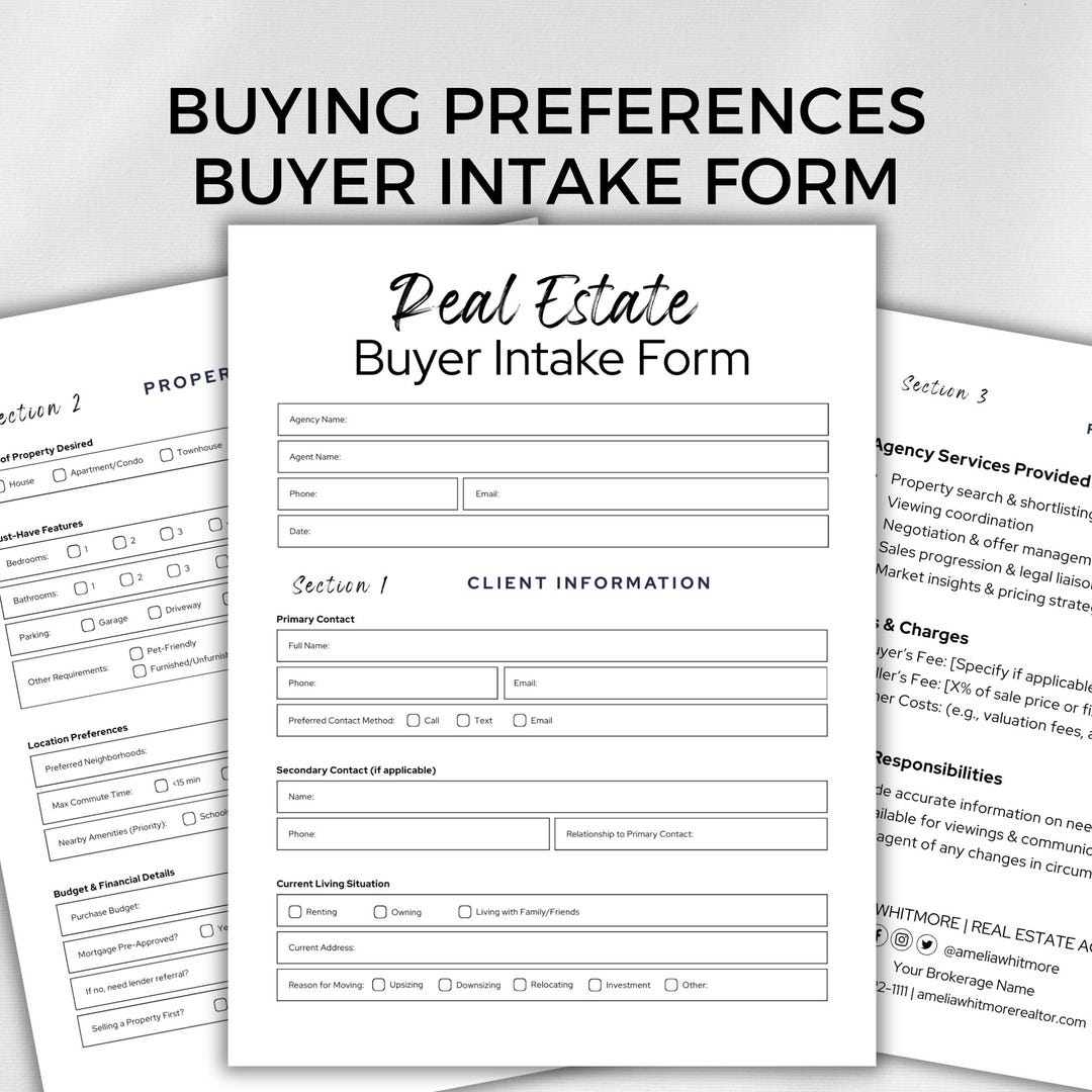 Inmate Property Intake Form Buyer Questionnaire Potential Client Information Property Realtor ...