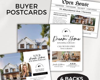 Plantilla de diseño de tarjeta postal de puertas abiertas para promoción de agentes inmobiliarios, material de marketing de Canva, tarjeta de listado de propiedades, invitación de visita editable