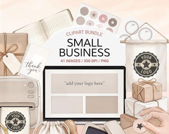 Small Business Clipart Bundle, Packaging PNG Set, Etsy Seller Toolkit, Neutral Aesthetic