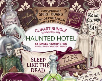 Haunted Hotel PNG Bundle, Ghost Clipart, Spooky Vintage Halloween PNG, Gothic Hotel Graphics, Paranormal Clipart, Commercial Use PNG