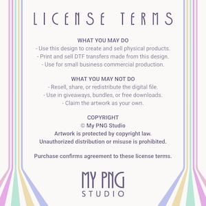 You MAY:
– Use these designs for physical products (stickers, apparel, POD, etc.)
– Use in small business creations

You may NOT:
– Resell or share the digital files
– Use these to create new digital download products
