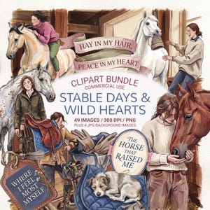 Horse Girl PNG Bundle, Equestrian Clipart, Stable Life, Horse Riding Graphics, Gouache Horse Art, Junk Journal & Scrapbook, Commercial Use