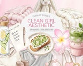 Clean Girl Aesthetic Clipart Bundle PNG, Neutral Lifestyle Elements, Self Care Graphics, Matcha, Skincare, Cozy Home, 39 PNGs