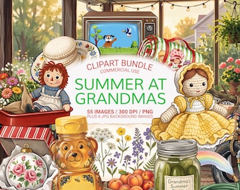 Summer at Grandma's PNG Bundle, Vintage Childhood Memories Clipart, Cottagecore Summer, Retro Americana, Nostalgic PNG