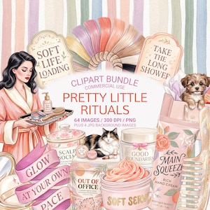 Self Care PNG Bundle, Hair Beauty Clipart, Skincare & Spa Graphics, Everything Shower, Wellness Stickers, Salon Ephemera, Commercial Use