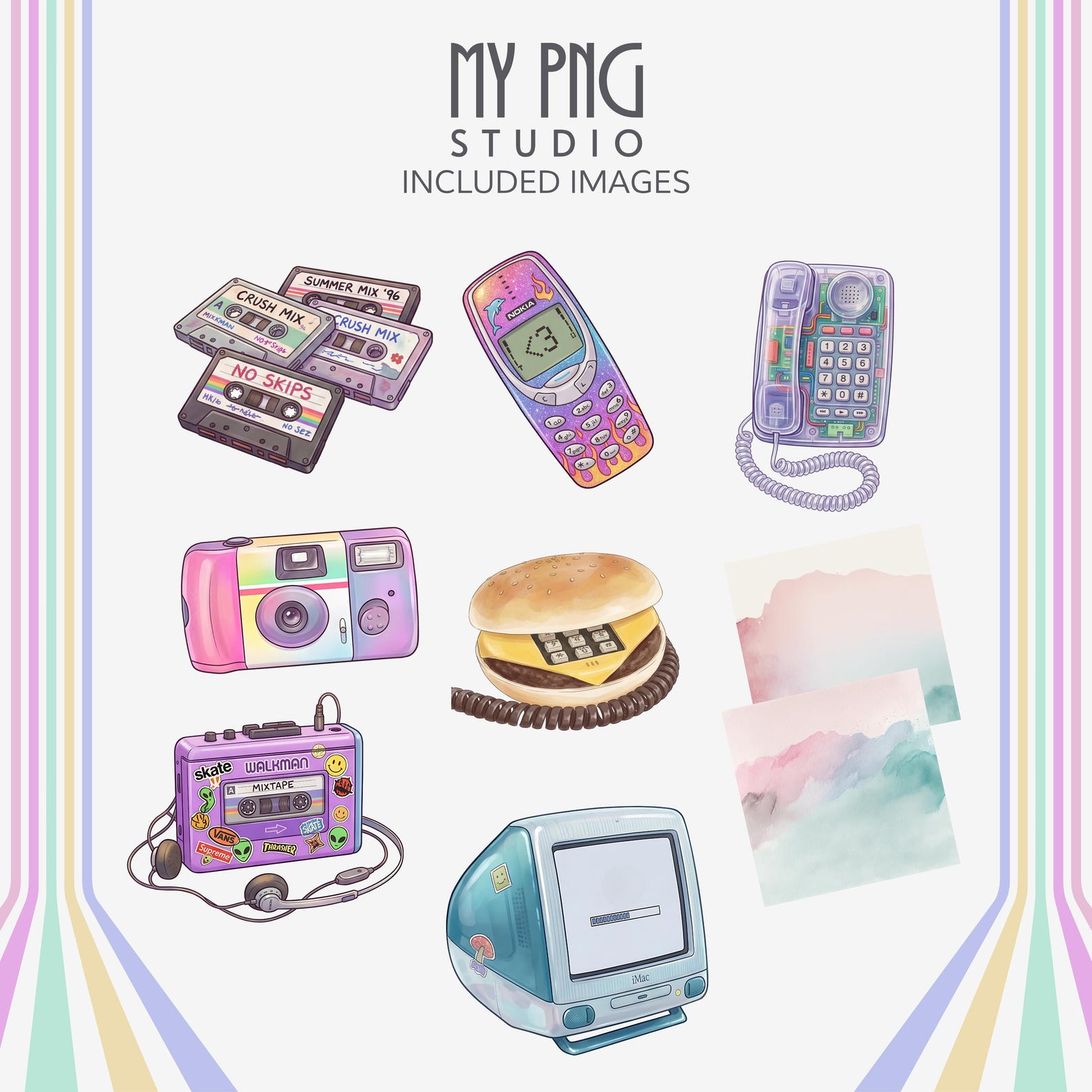 90s + 2000s Clipart Bundle PNG, Y2K Retro, Nostalgia Elements ...