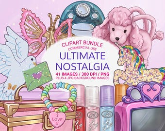 90s Y2K Nostalgia Clipart Bundle, Childhood Toys PNG Pack, Retro Aesthetic Stickers Set
