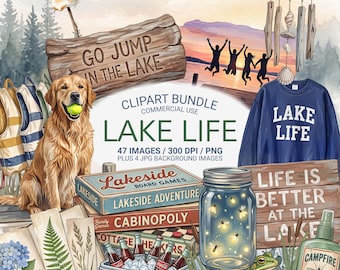 Pacote de Clipart Vida no Lago, Pacote PNG Cabana Aconchegante, Gráficos de Casa de Verão à Beira do Lago, Nostalgia Americana, Clube de Canoagem, PNG Estilo Cottagecore