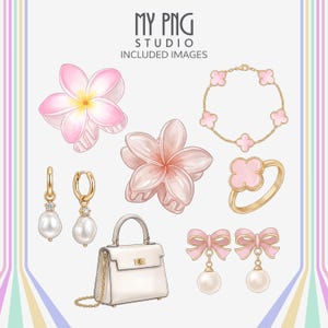 Soft girl aesthetic clipart bundle with pastel pink accents, gold jewelry, and feminine lifestyle elements for digital creators

Neutral aesthetic PNG elements styled for branding kits, social media content, and small business product design