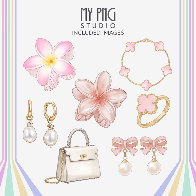 Soft girl aesthetic clipart bundle with pastel pink accents, gold jewelry, and feminine lifestyle elements for digital creators

Neutral aesthetic PNG elements styled for branding kits, social media content, and small business product design