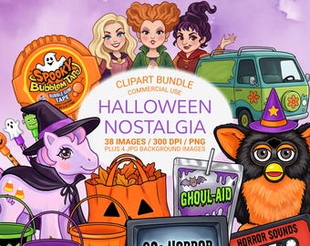 Halloween Clipart Bundle PNG, 90s Halloween Nostalgia Clip Art, Spooky PNG Bundle, Trick or Treat Graphics, Retro Halloween PNG Pack