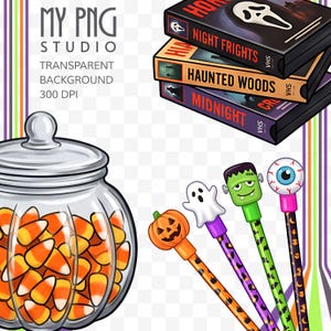 Transparent background PNG preview showing clean cut edges and high resolution Halloween clipart elements