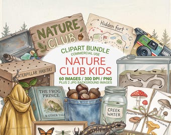 Nature Club Kids PNG Bundle, Summer Camp Clipart, Junior Ranger Ephemera, Cozy Nature Kid PNGs, Cottagecore Camp Graphics