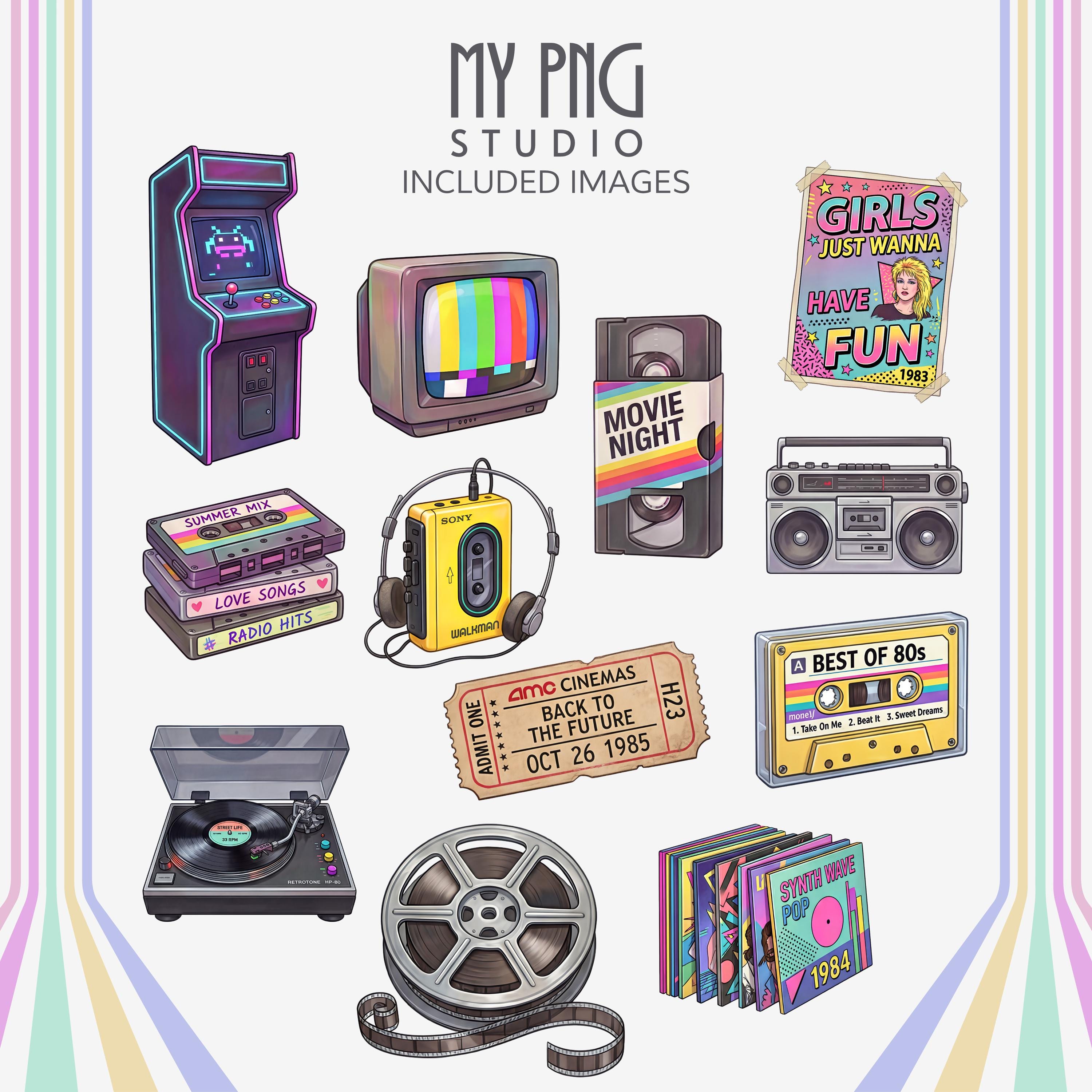 80s Nostalgia Clipart Bundle PNG, Retro Neon Graphics, Vintage 1980s ...