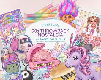 90s + 2000s Clipart Bundle PNG, Y2K Retro, Nostalgia Elements, Transparent Background, Sticker Design, Sublimation PNG, Retro Aesthetic