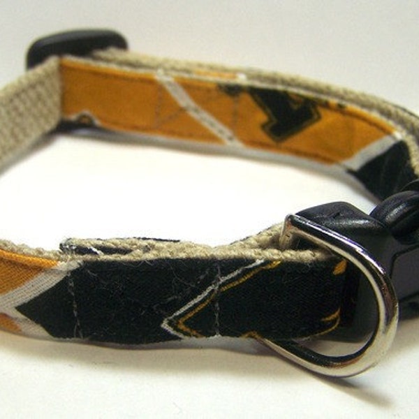 Handmade Hemp Dog Collar (mini size) - University of Missouri - Mizzou Tigers