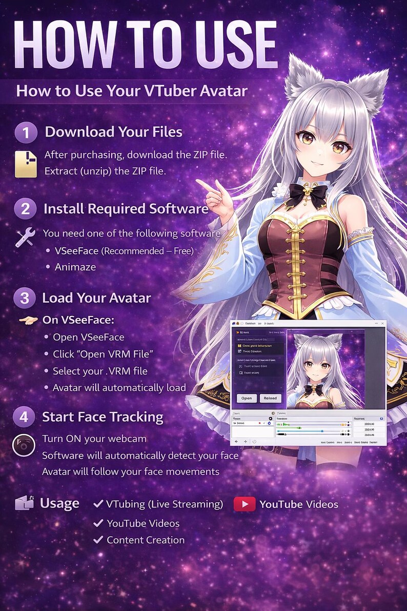 Install Character Anime Fox Girl Vtuber Model | 3D VRM Avatar (instant Download) - Etsy