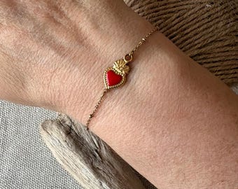 ボヘミアンエスニック聖心奉納品ブレスレット、金メッキステンレススチール、調節可能