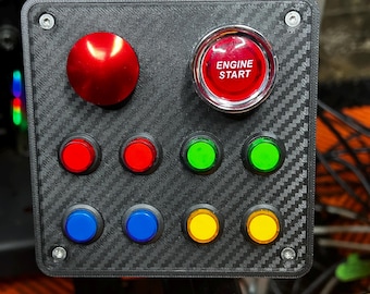 Sim Racing Button Box USB – 8 Buttons + Engine Start – SimHub Compatible – iRacing ACC – Aluminum Rig Mount