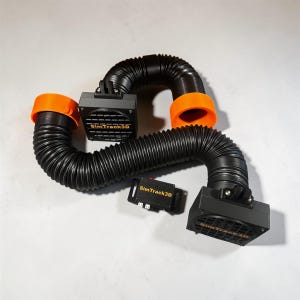 May include: A black and orange SimTrack3D cooling system featuring two black flexible hoses connected to square fan housings with grilles. The system includes a small black rectangular control box with the text SimTrack3D printed in orange.