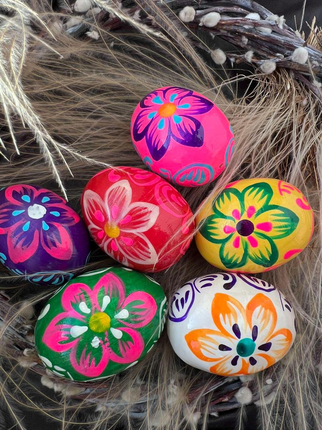 Set of 6 Hand Painted Wooden Pysanky Easter Eggs, Ukrainian Decor - Etsy