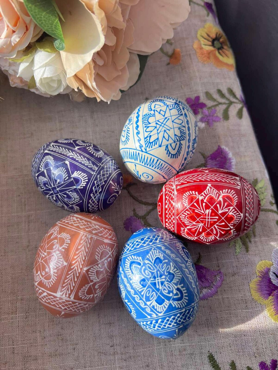 Set Mix of 5 Hand Painted Wooden Pysanky Easter Eggs, Ukrainian Decor ...