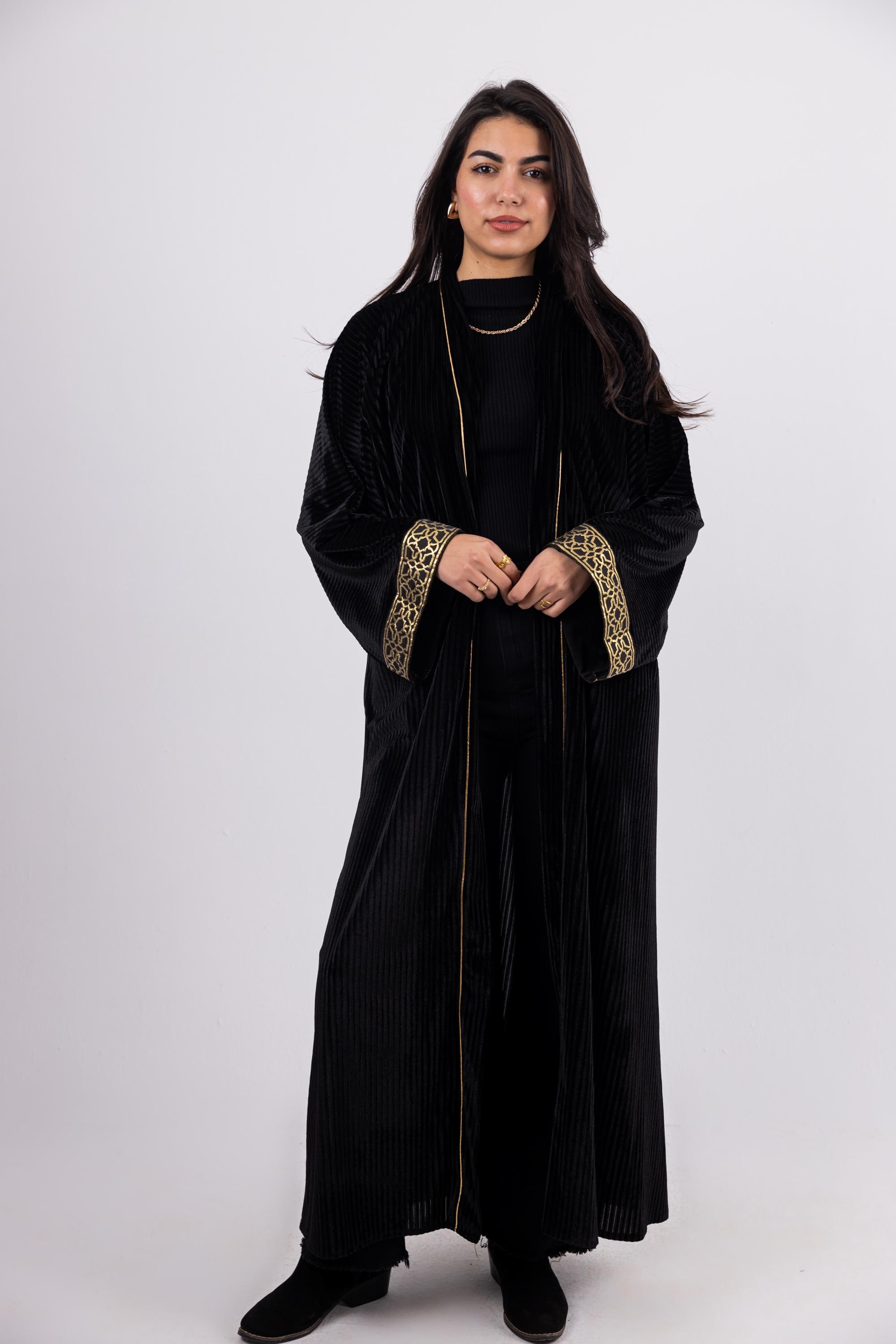 green emerald velvet dress Ottoman Islamic Black Gold Embellished A Line Hijab Henna Party Gown main image 0
