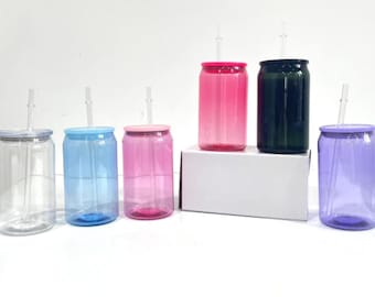 Solid Color Plastic Acrylic 16oz Can Cup with Lid and Straw