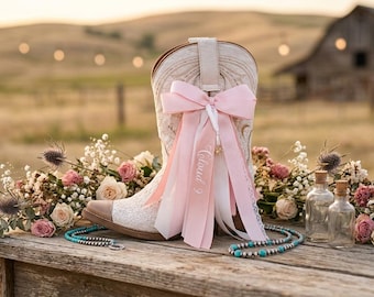 Pink Megan Country Concert Boot Bow, Western Boot Accessory, Cowgirl Boot Charm, Jingle Bell Boot Ribbon, Festival Wedding Boot Decor