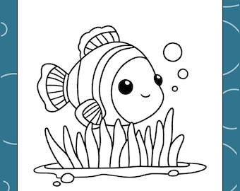 Eenvoudige kleurplaten met zeedieren voor peuters, 8 simpele printbare vellen in PDF-formaat, oceaanthema voor kleuters.