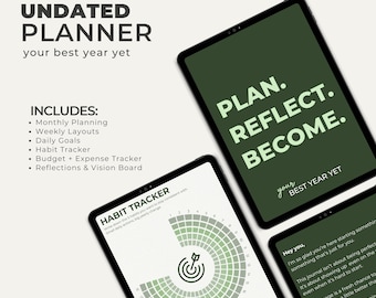 111 Page Undated Planner Printable, Habit Tracker Budget Goal Journal, A4 A5 Letter PDF Download