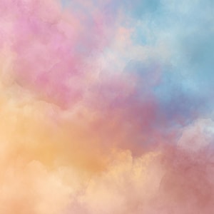 Può includere: Dipinto ad acquerello astratto con un'estetica morbida e sognante. L'opera presenta una miscela di colori, tra cui rosa, arancione, blu e viola, creando un effetto nuvoloso o etereo. I colori si fondono perfettamente, evocando un senso di calma e tranquillità.