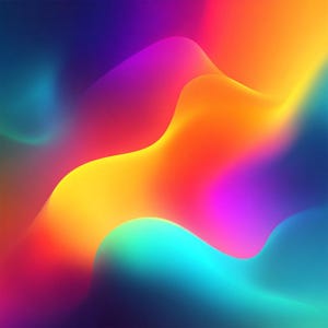 May include: Abstract digital art with a vibrant gradient of colors. The image features flowing, blurred shapes in shades of blue, purple, pink, orange, and yellow. The design creates a sense of movement and fluidity, suitable for digital backgrounds or artistic prints.