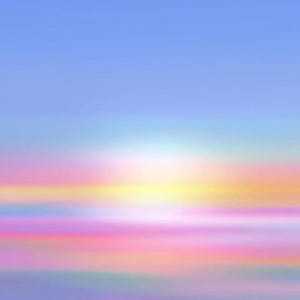 May include: Abstract digital art with a gradient of colors. The image transitions from a light blue sky to a blend of pink, yellow, and purple hues, creating a soft, blurred effect. The overall aesthetic is dreamy and ethereal.