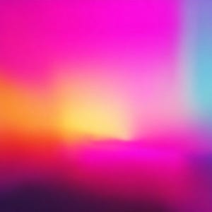 May include: Abstract digital art with a vibrant gradient of colors. The image transitions from deep purple at the bottom to bright pink and yellow in the center, with a touch of blue at the top right. The overall effect is soft and blurred.