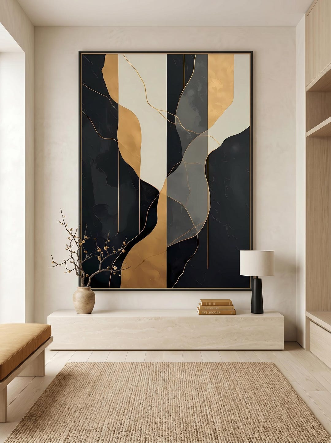 Elegant Gold and Black Abstract Line Art Printable Wall Décor - Etsy