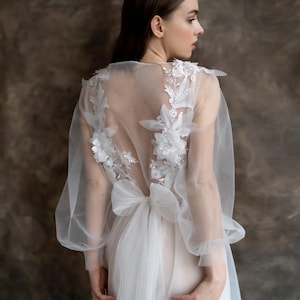 Fairy wedding dress, Elven wedding dress, floral lace bridal gown with puff sleeves.