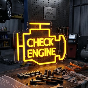 Placa de néon "Verificar Motor", decoração de parede LED para garagem, luz para oficina mecânica.
