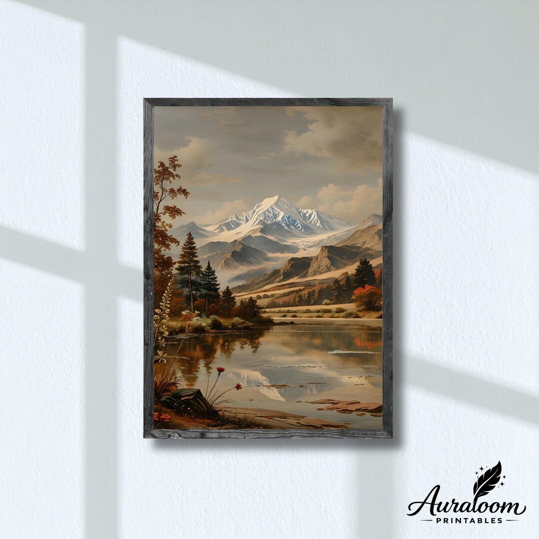 Vintage Autumn Landscape Oil Painting, Rustic Moody Fall Wall Art ...