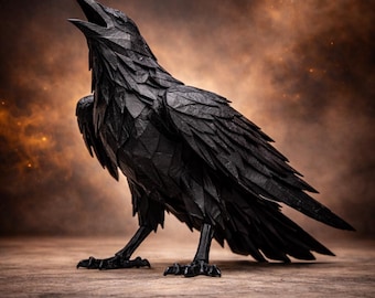 Low Poly Raven STL | Crow Sculpture 3D Print | Gothic Bird Statue | Dark Fantasy Decor | Raven STL File | Digital Download