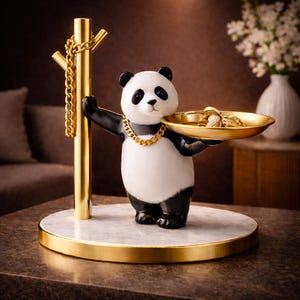 Söt Panda Dekorativ Bricka Skulptur, Modern Djurinredning, Lyxig Guldfärgad Mittdekoration