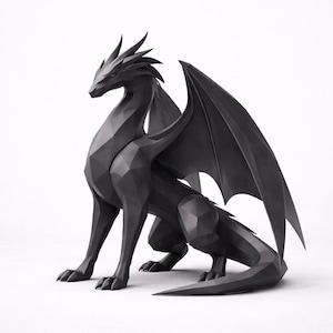 Low Poly Dragon STL | Geometric Dragon Sculpture 3D Print | Modern Dragon Figurine STL | Fantasy Dragon Model | Desk Decor STL