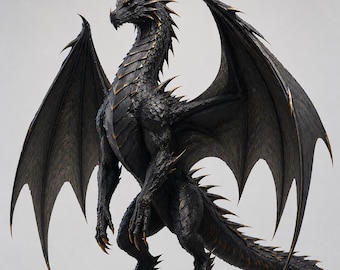 Black Dragon STL | Dark Fantasy Dragon Sculpture | Realistic Dragon 3D Print File | High Detail Dragon Model STL | Gothic Dragon Collectible