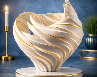 Luxury Abstract Heart Sculpture Decor, Modern White Gold Romantic Art, Elegant Statement Home Accent
