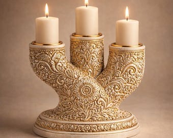 Ornate Floral Candle Holder STL | Luxury Candelabra 3D Model | Baroque Candle Stand STL | Vintage Decor Printable STL