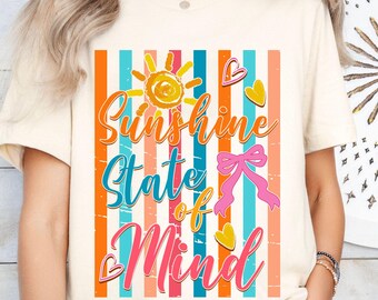 Sunshine State of Mind Shirt, Retro Summer Vibes Tee, Colorful Sun Bow Graphic Tshirt, Aesthetic Beach Vacation Outfit, Cute Positive Gift