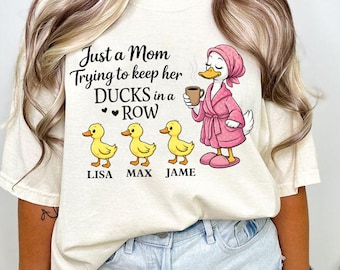 Custom Name Ducks In A Row Shirt, Personalized Mom T-shirt With Kids Names, Funny Duck Mama Gift, Mothers Day Present, Personalized Duckling